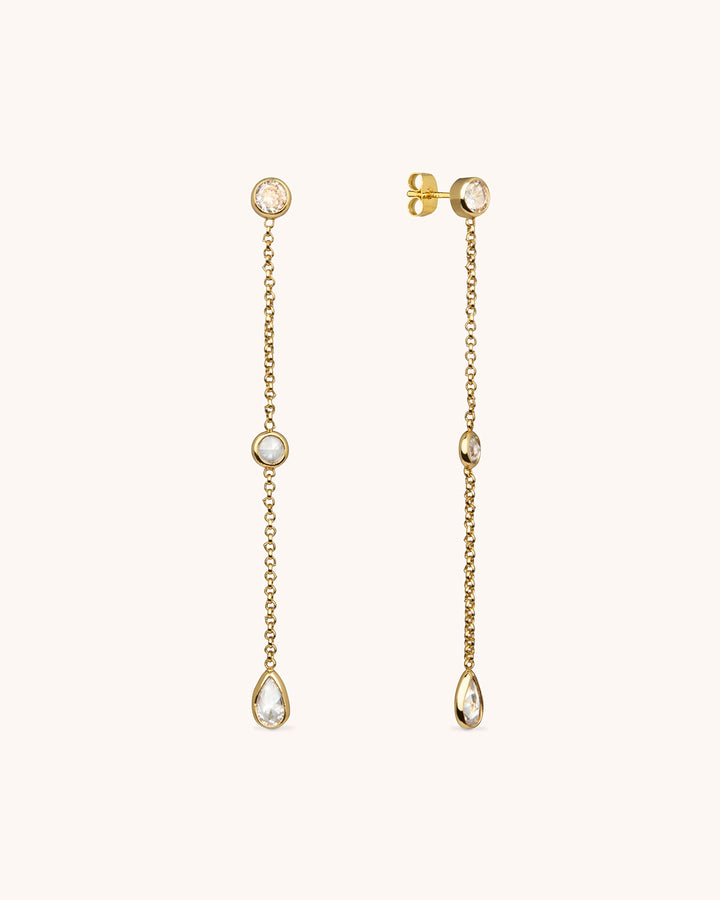 Multi Cubic Zirconia Drop Earrings in Gold