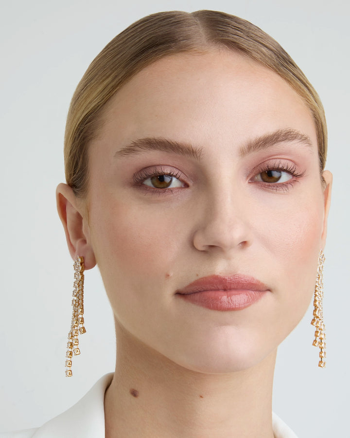 Triple Row Cubic Zirconia Statement Earrings in Gold