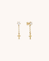 Cross Drop Chain Earrings in Gold