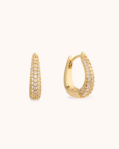 Pavé Oval Hoops in Gold