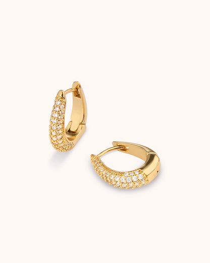 Pavé Oval Hoops in Gold