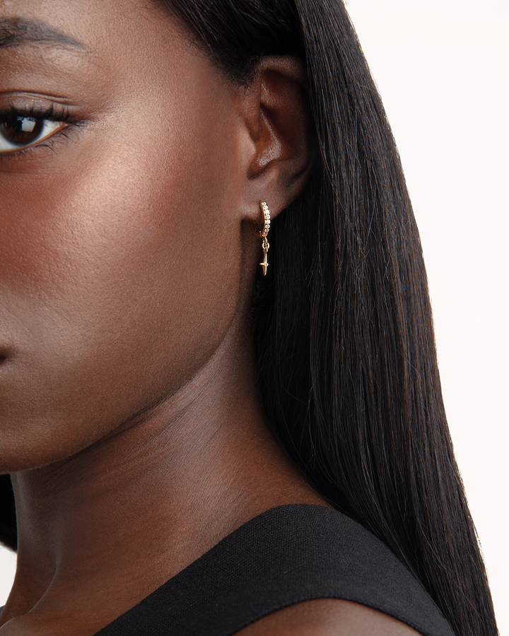 Star Drop Hoop Earrings in Gold
