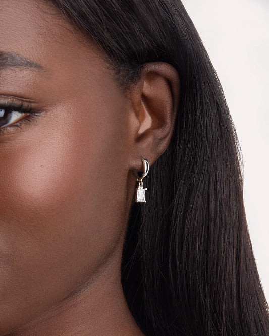 Charm Huggie Earrings in Silver