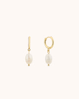 Pearl Charm Huggie Earrings in Gold