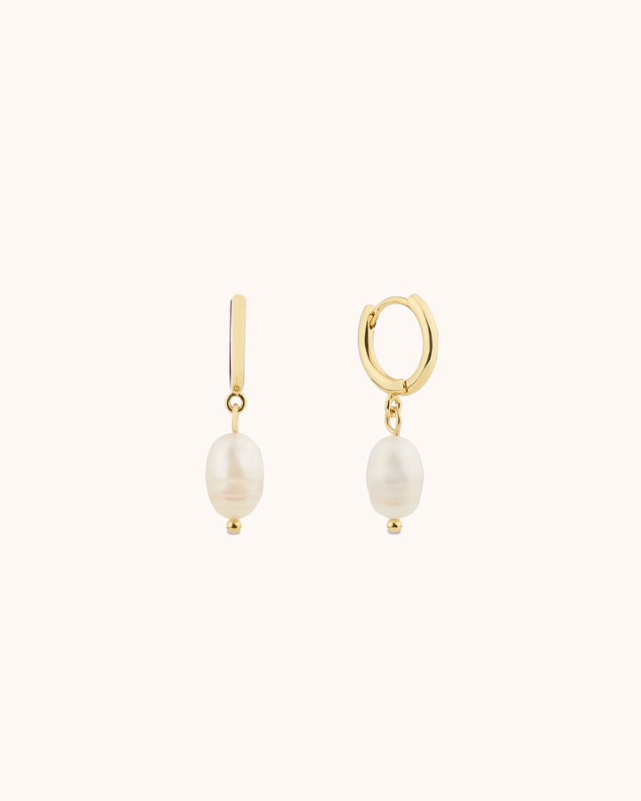 Pearl Charm Huggie Earrings in Gold