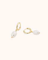 Pearl Charm Huggie Earrings in Gold