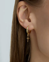 Cross Huggie Earrings in Gold