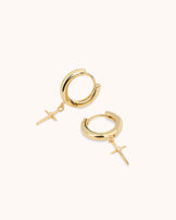 Cross Huggie Earrings in Gold