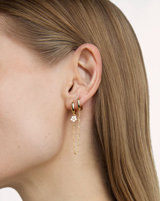 Star Double Hoop Chain Earrings in Gold