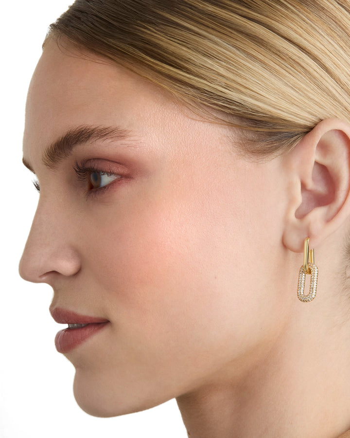 Oblong Link Stud Earrings in Gold