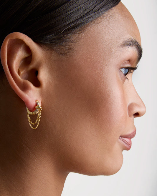 Cubic Zirconia Chain Drop Hoop Earrings in Gold