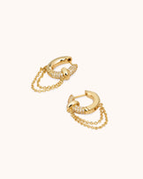 Cubic Zirconia Chain Drop Hoop Earrings in Gold