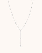 Cubic Zirconia Station Lariat Necklace in Silver