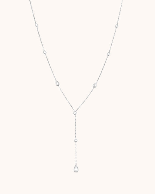 Cubic Zirconia Station Lariat Necklace in Silver