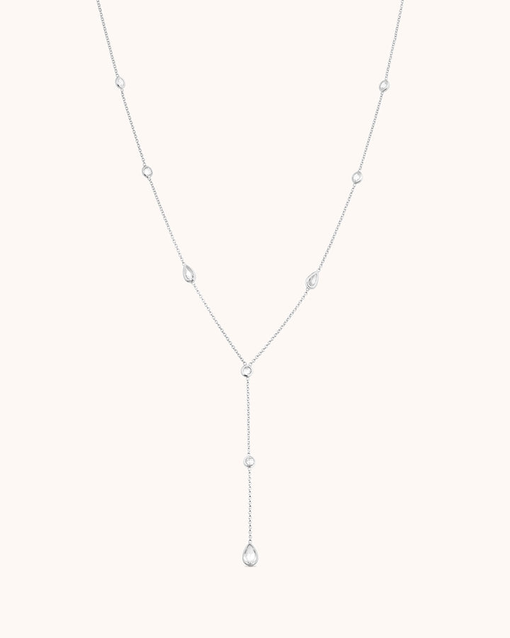 Cubic Zirconia Station Lariat Necklace in Silver