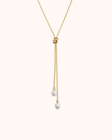 Adjustable Pearl Lariat Necklace in Gold