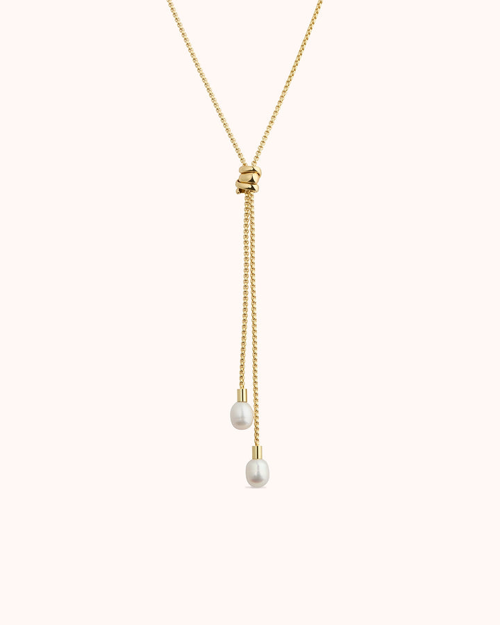 Adjustable Pearl Lariat Necklace in Gold