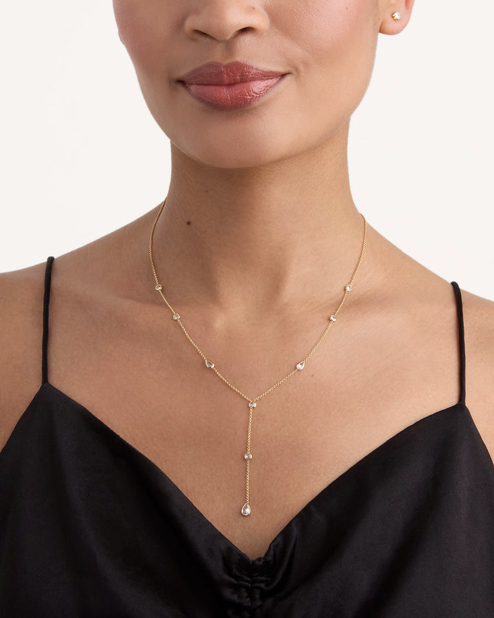 Cubic Zirconia Station Lariat Necklace in Gold