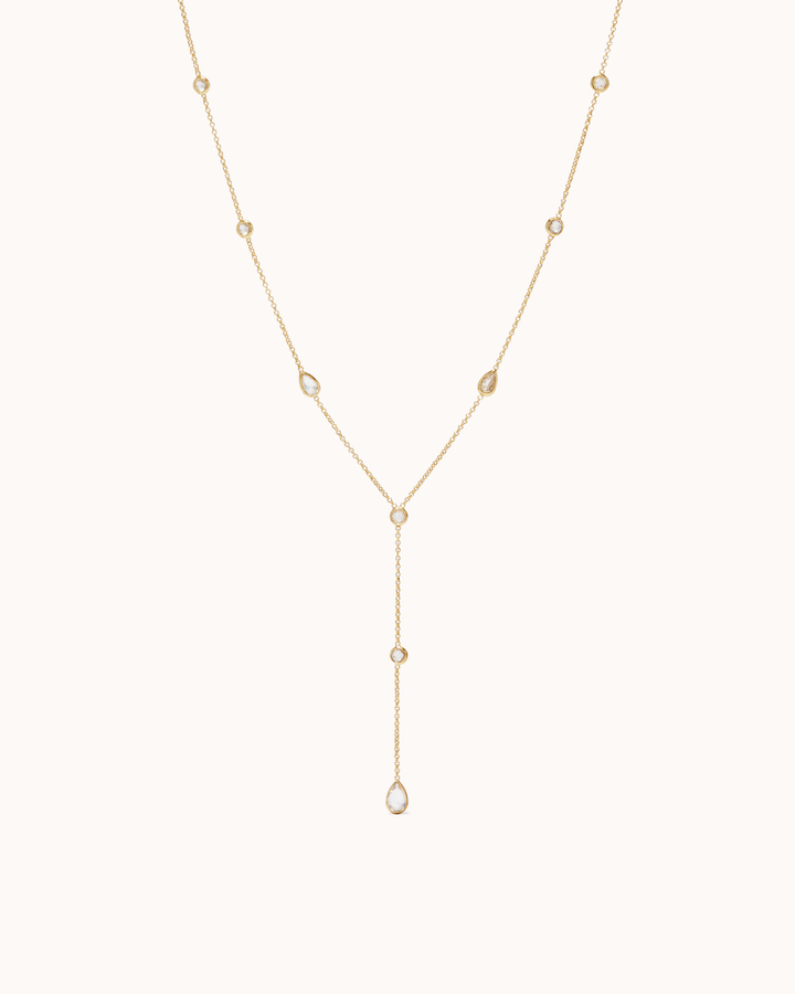 Cubic Zirconia Station Lariat Necklace in Gold