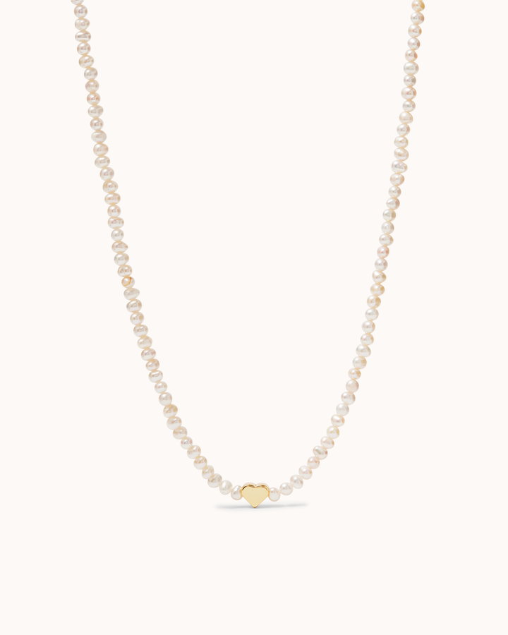 Freshwater Pearl Heart Necklace in Gold
