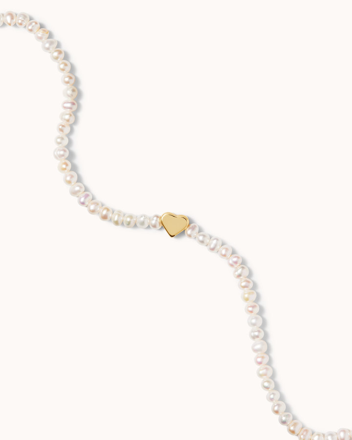 Freshwater Pearl Heart Necklace in Gold