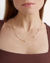 Large Pearl Station Necklace in Gold