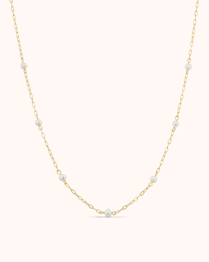 Large Pearl Station Necklace in Gold