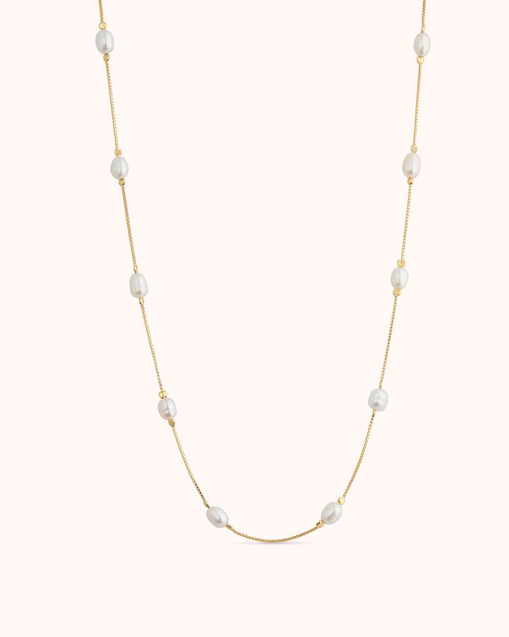 Large Pearl Station Necklace in Gold