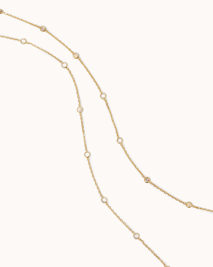 Cubic Zirconia Double Chain Station Necklace in Gold