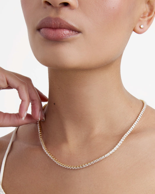 Square Tennis Necklace in Gold