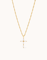 Cubic Zirconia Cross Pendant Twisted Chain Necklace in Gold