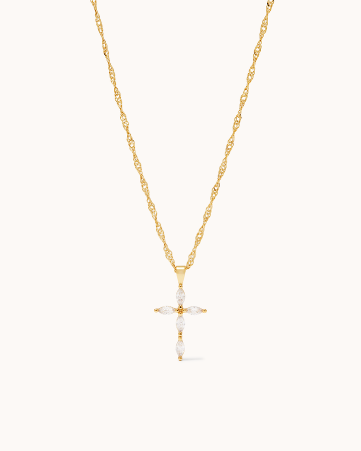 Cubic Zirconia Cross Pendant Twisted Chain Necklace in Gold
