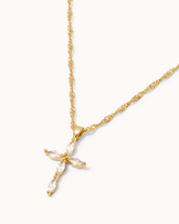 Cubic Zirconia Cross Pendant Twisted Chain Necklace in Gold