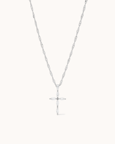 Cubic Zirconia Cross Pendant Twisted Chain Necklace in Silver