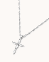 Cubic Zirconia Cross Pendant Twisted Chain Necklace in Silver