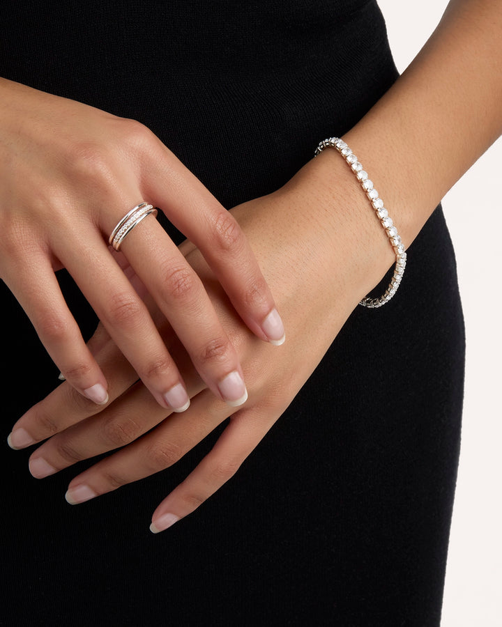 Round Crystal Tennis Bracelet in Silver