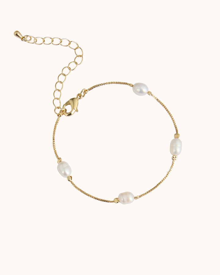 Pearl Station Bracelet in Gold