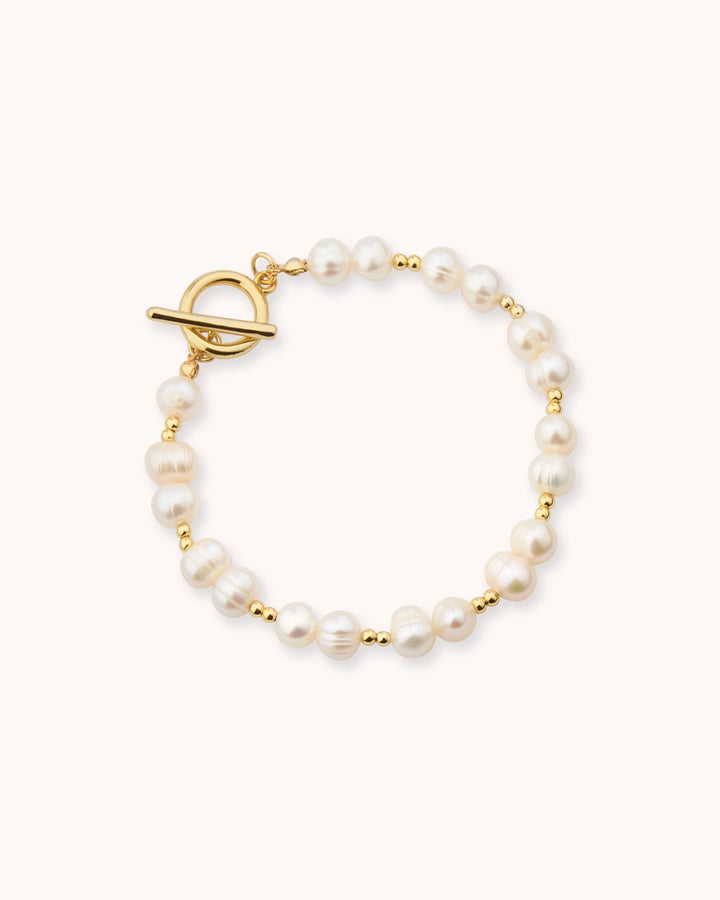 Freshwater Pearl T-Bar Bracelet in Gold