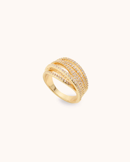 Cubic Zirconia Multi Row Ring in Gold
