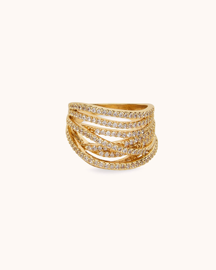 Cubic Zirconia Multi Row Ring in Gold