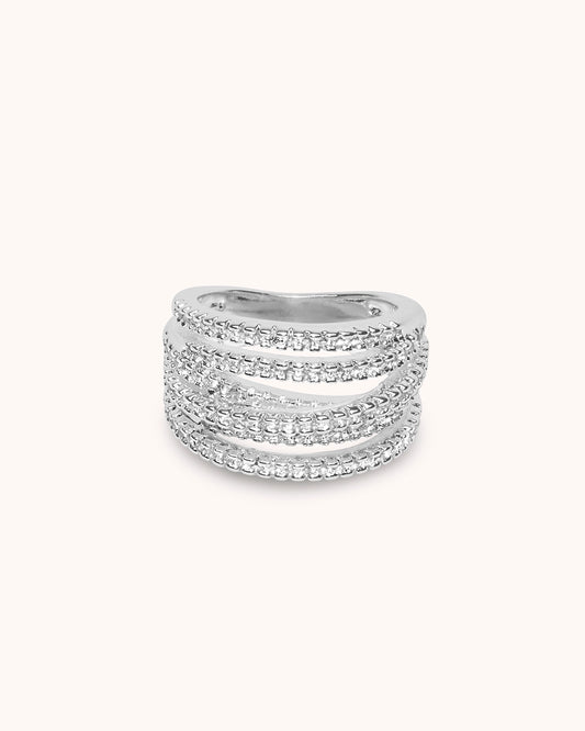 Cubic Zirconia Multi Row Ring in Silver