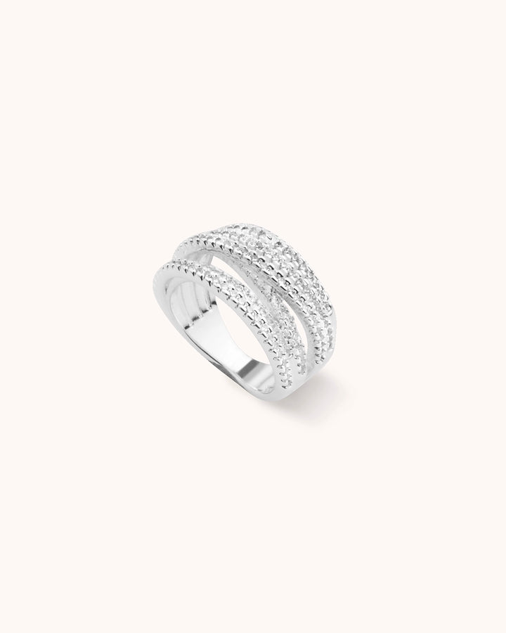 Cubic Zirconia Multi Row Ring in Silver