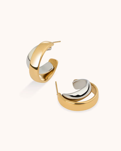 Waterproof Mixed Metal Crossover Hoops
