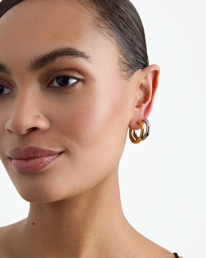 Waterproof Mixed Metal 2-Pack Hoop Earrings in Silver