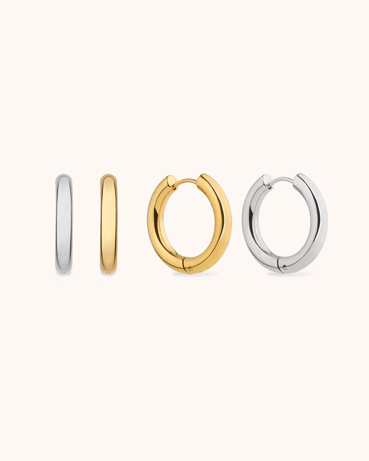 Waterproof Mixed Metal 2-Pack Hoop Earrings in Silver