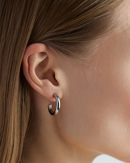 Small Thick Hoop Earrings in Silver