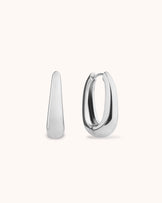 Long Oval Seamless Huggie Hoop Earrings in Silver