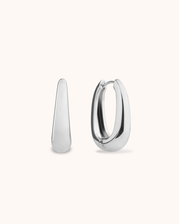 Long Oval Seamless Huggie Hoop Earrings in Silver