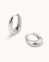 Long Oval Seamless Huggie Hoop Earrings in Silver