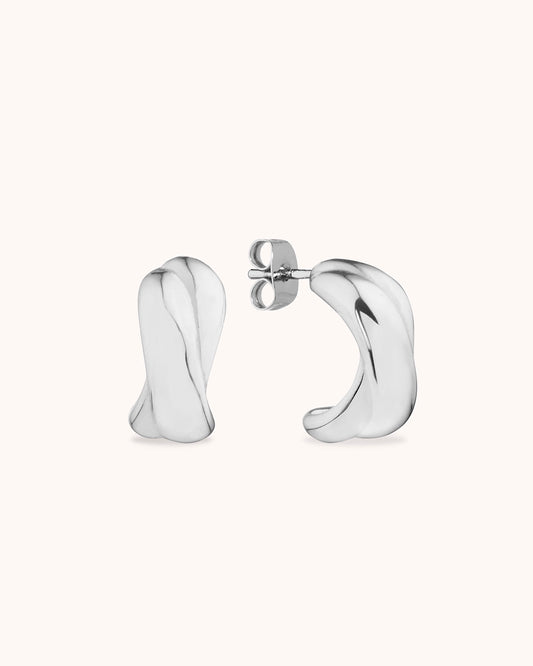 Waterproof Small Crossover Hoops in Silver